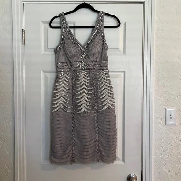 Sue Wong | Dresses | Sue Wong Silver Beaded Cocktail Dress Size 6